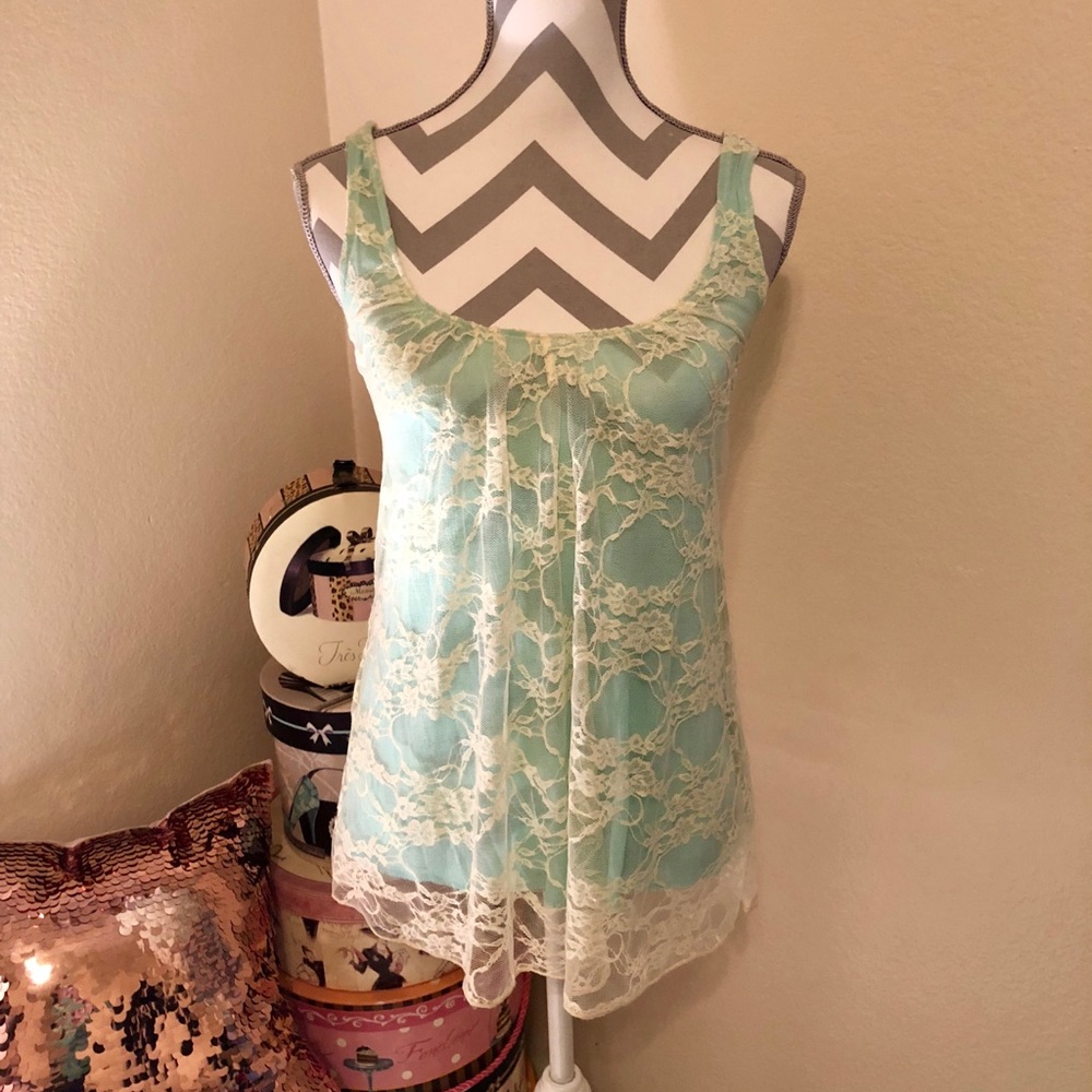 Julie’s Closet Mint Lace Overlay Tank Top Small